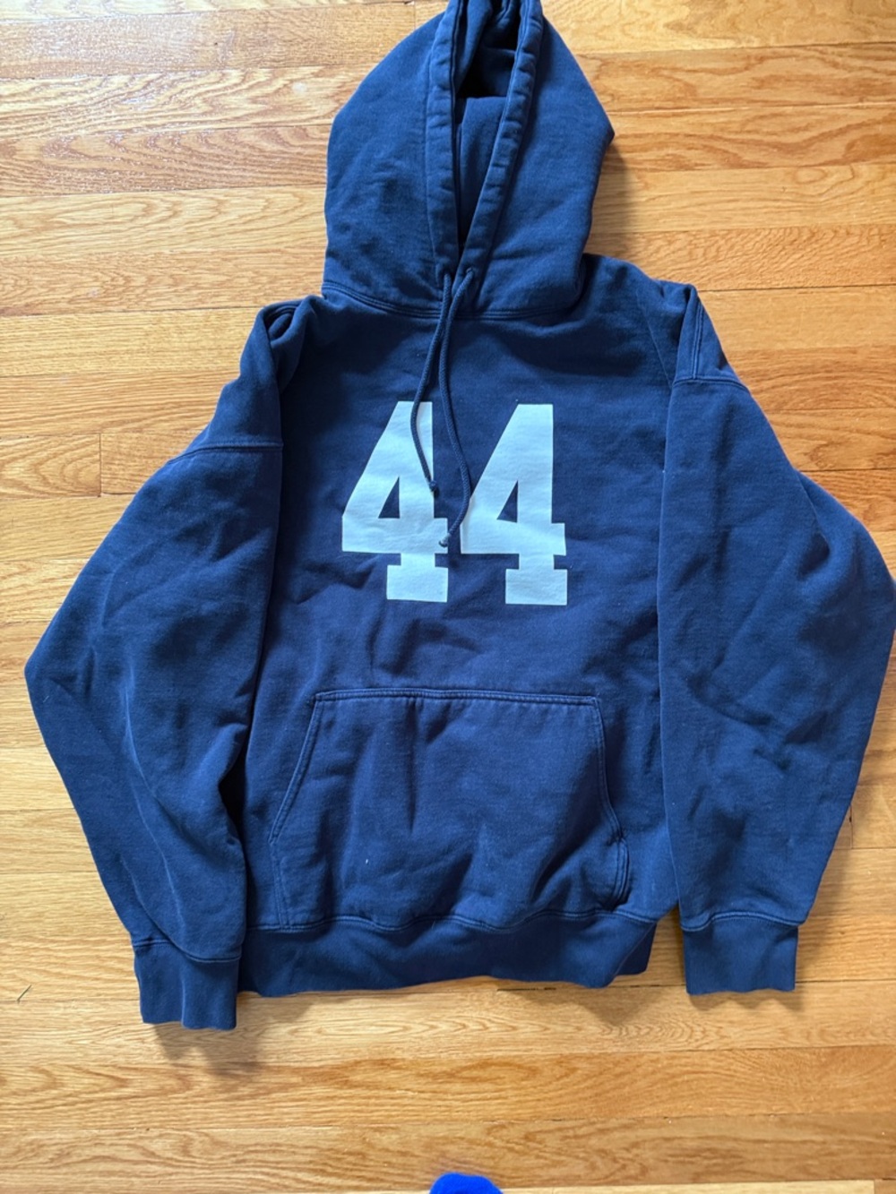 Brandy Melville Navy Blue Hoodie with White '44' Front Graphic